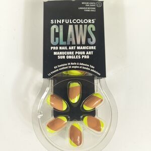 SinfulColors Claws Lemon Dip Press On Nails Neon French Tip Medium Oval Pro Mani